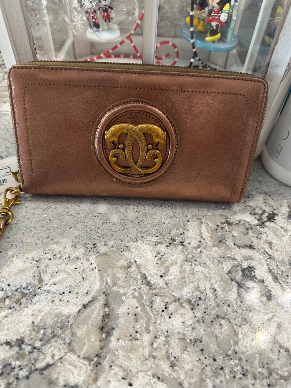 NEW Leather Zip Wallet with Gold Emblem - Brown
